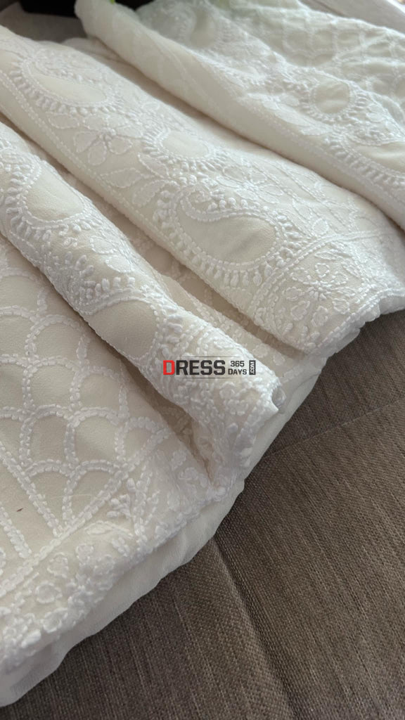 Ivory White Chikankari Suit (Kurta & Dupatta) Suits