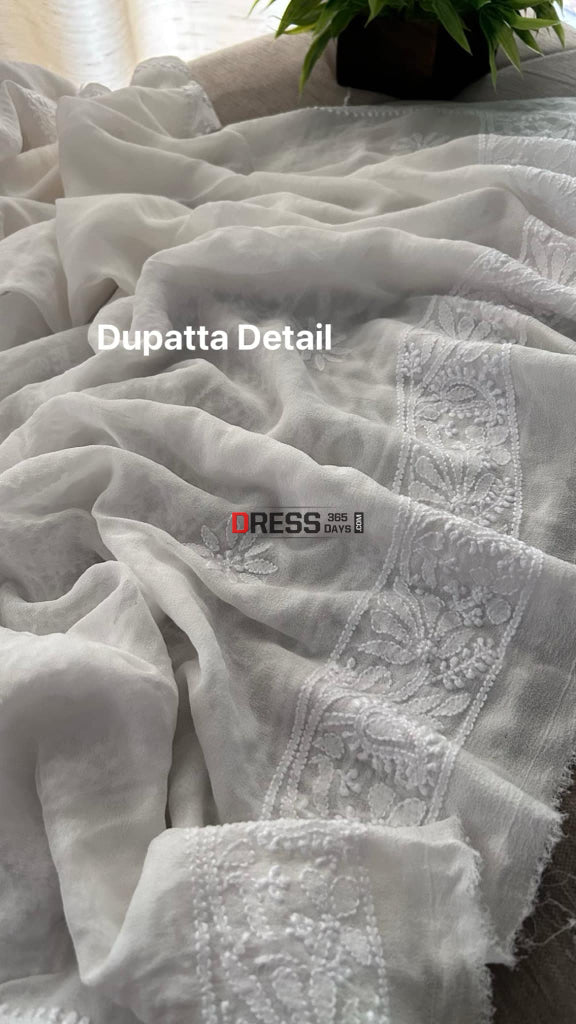 Ivory White Chikankari Suit (Kurta & Dupatta) Suits
