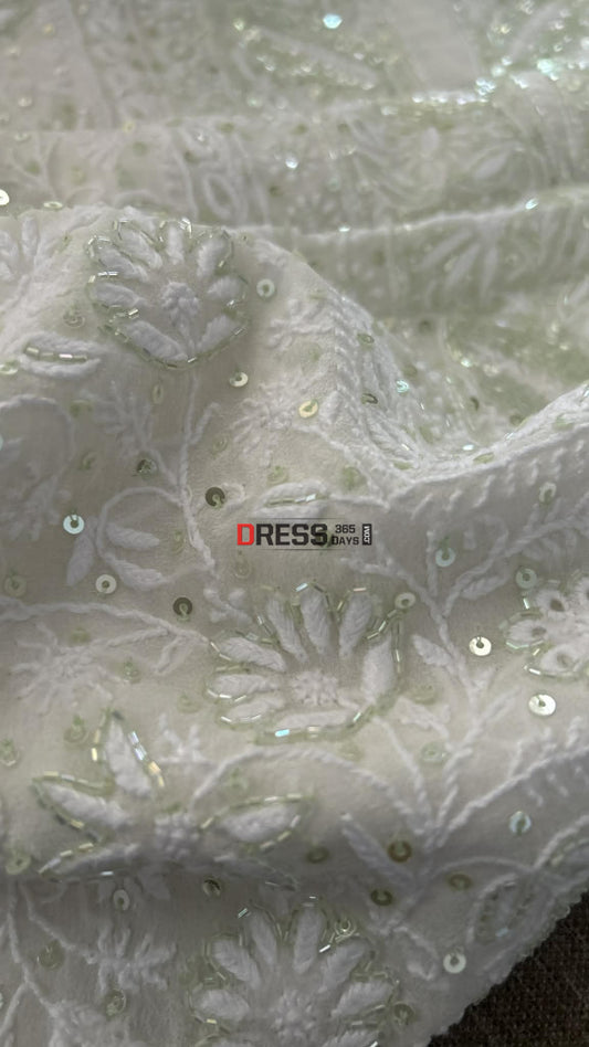 Ivory White Fine Chikankari Cut Dana Sequins Suit - Chikankari Suits