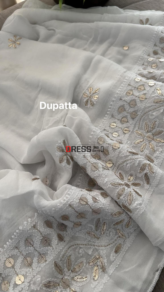 Ivory White Gota Patti Chikankari Anarkali Suit