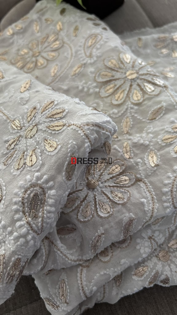 Ivory White Gota Patti Chikankari Dupatta