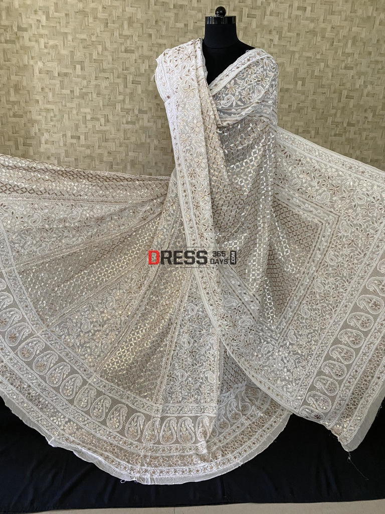 Ivory White Gota Patti Chikankari Lehenga Set