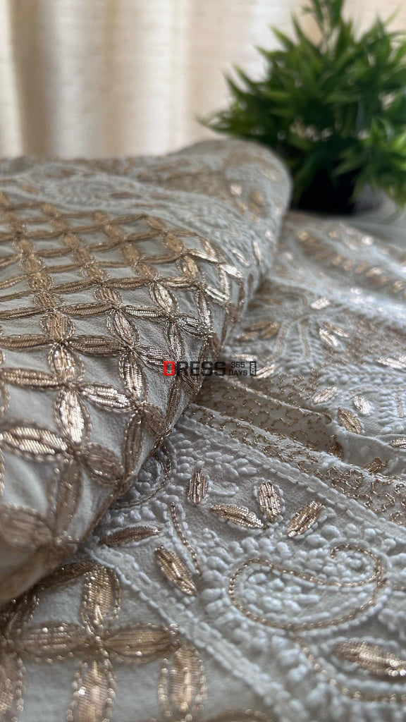 Ivory White Gota Patti Chikankari Saree
