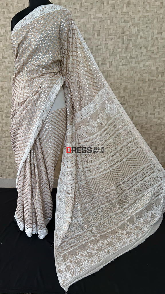 Ivory White Gota Patti Chikankari Saree