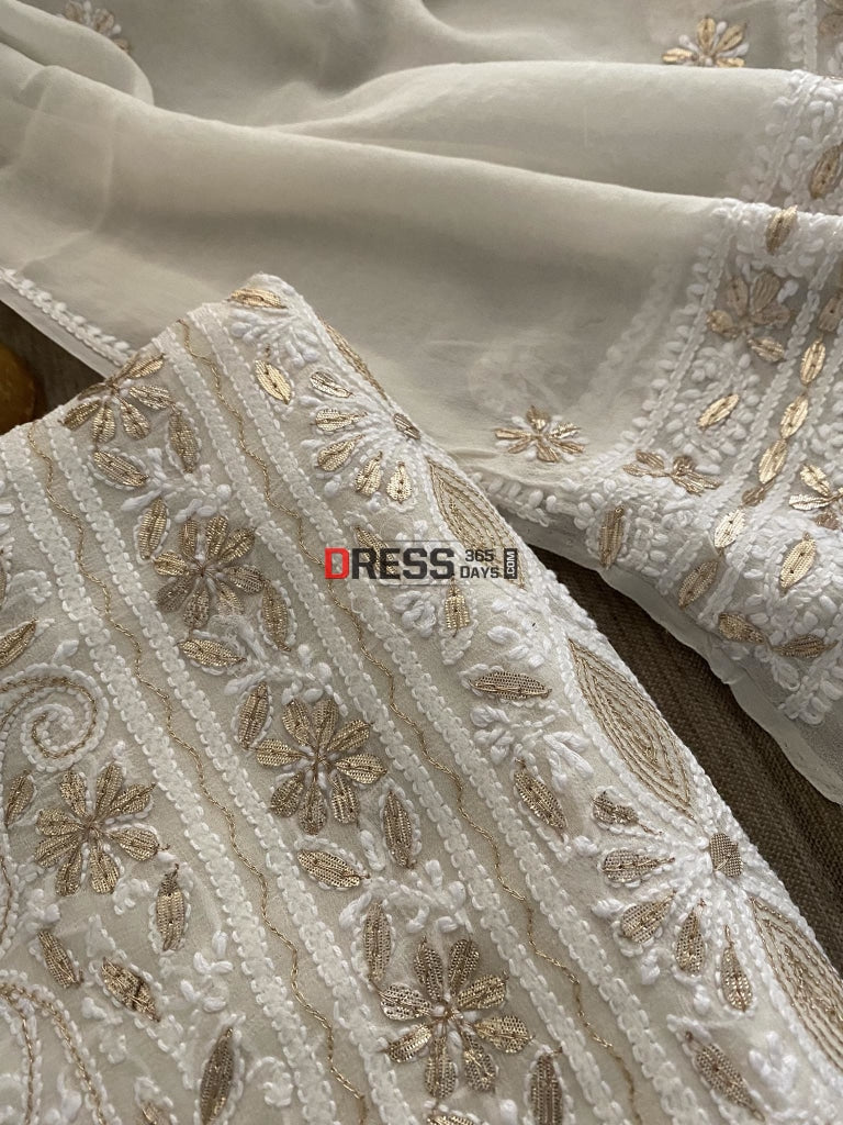 Ivory White Gota Patti Chikankari Suit Suits