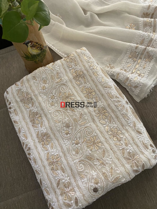 Ivory White Gota Patti Chikankari Suit Suits