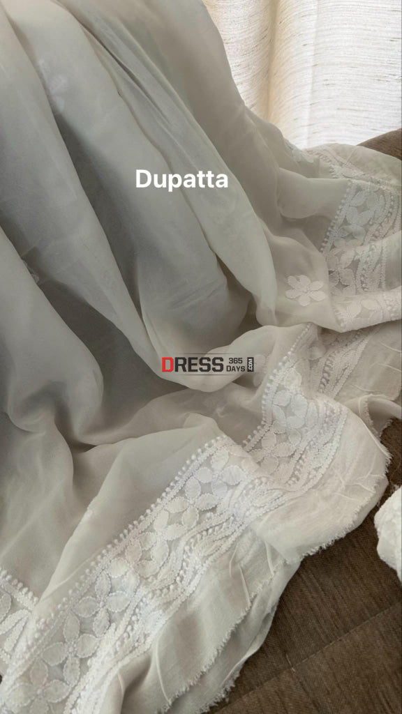 Ivory White Hand Jaali Chikankari Anarkali Suit Chikankari Anarkali