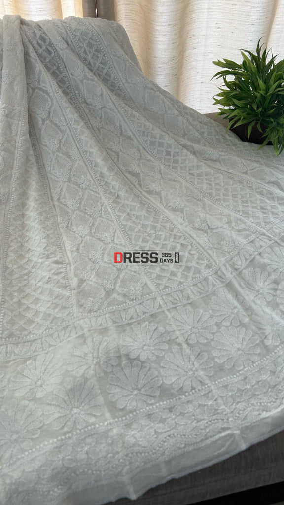 Ivory White Hand Jaali Chikankari Anarkali Suit Chikankari Anarkali