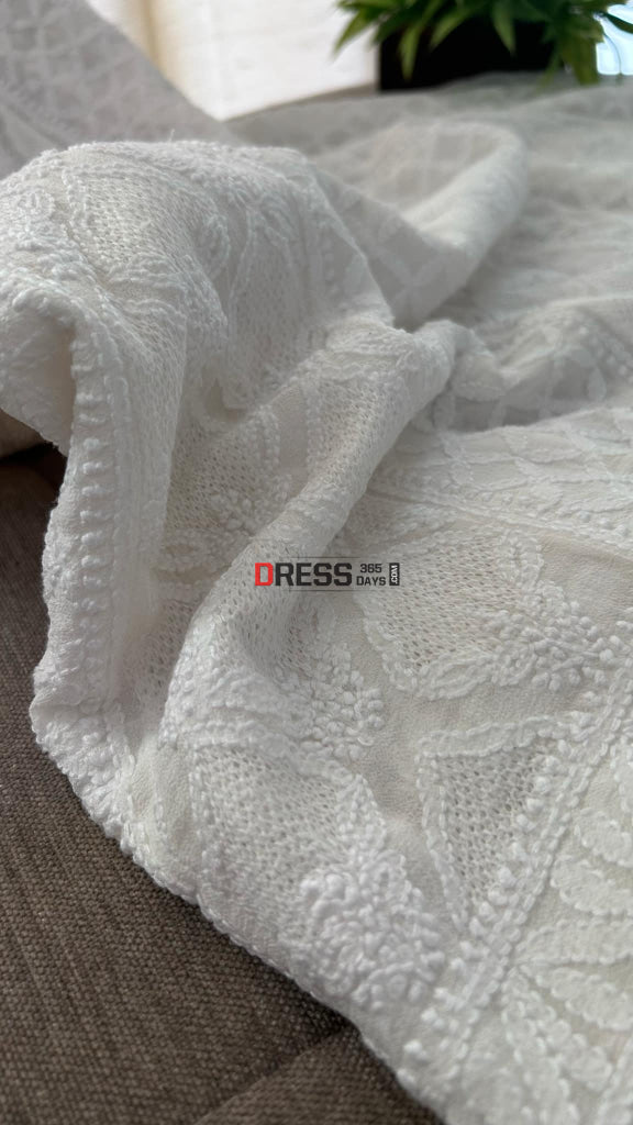 Ivory White Hand Jaali Chikankari Anarkali Suit Chikankari Anarkali