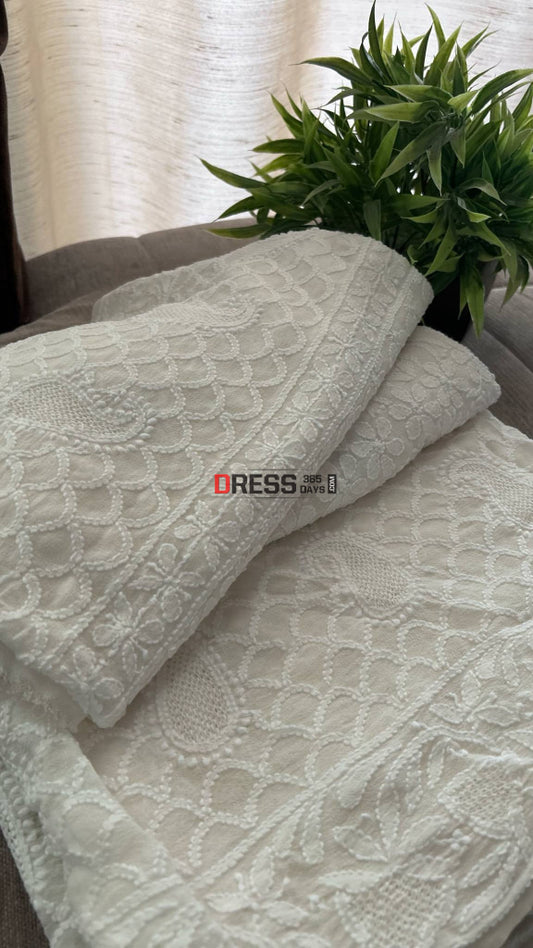 Ivory White Hand Jaali Chikankari Dupatta Chikankari Dupatta