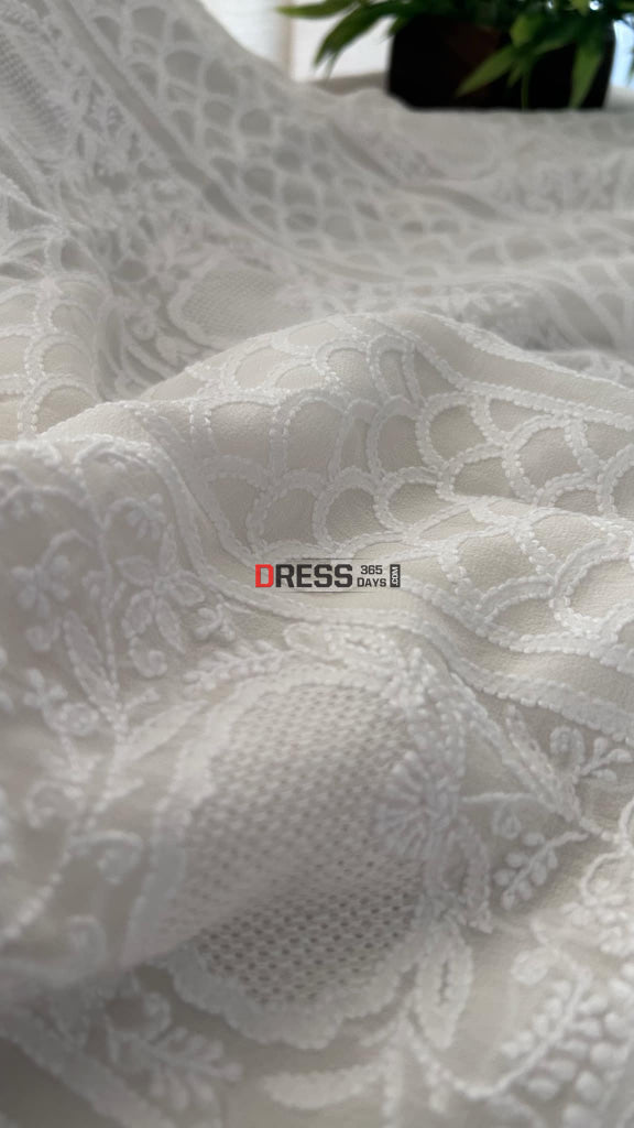 Ivory White Hand Jaali Chikankari Kurta Dupatta set Chikankari Suits