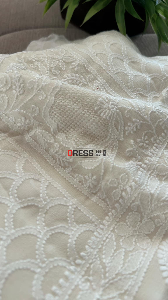 Ivory White Hand Jaali Chikankari Kurta Dupatta set Chikankari Suits
