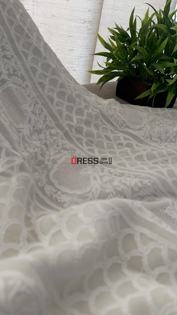 Ivory White Hand Jaali Chikankari Kurta Dupatta set Chikankari Suits