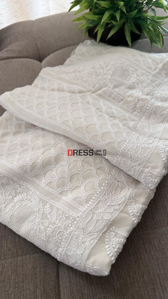 Ivory White Hand Jaali Chikankari Kurta Dupatta set Chikankari Suits