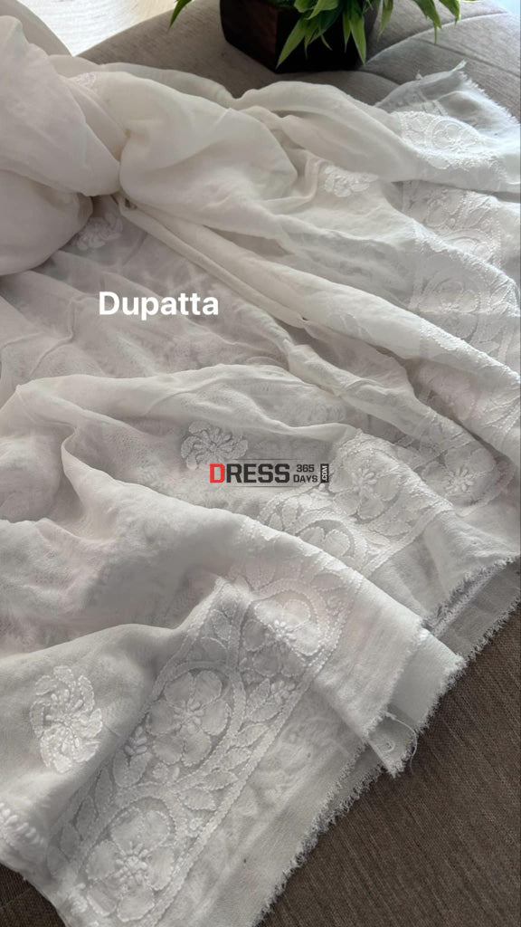 Ivory White Hand Jaali Chikankari Kurta Dupatta set Chikankari Suits
