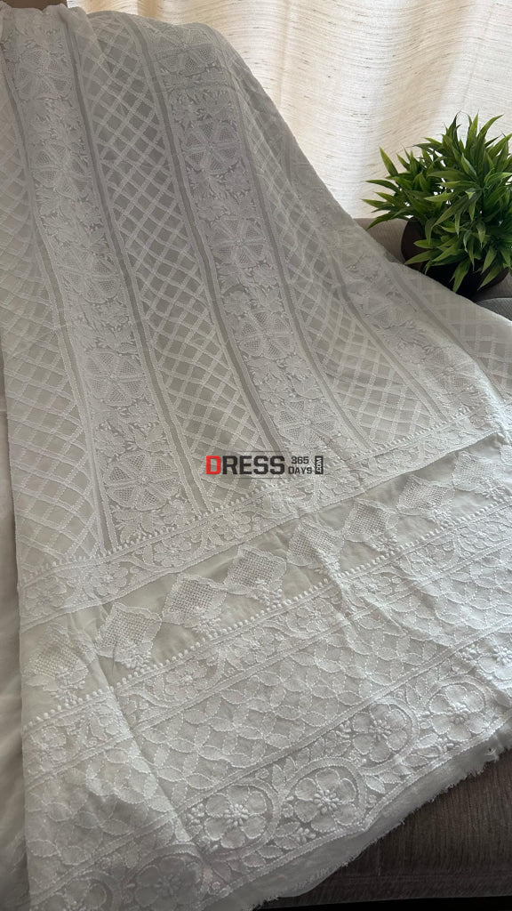 Ivory White Hand Jaali Chikankari Kurta Dupatta set Chikankari Suits