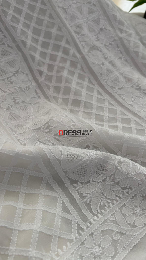 Ivory White Hand Jaali Chikankari Kurta Dupatta set Chikankari Suits