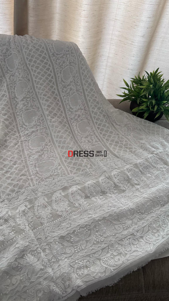 Ivory White Hand Jaali Chikankari Kurta Dupatta set Chikankari Suits