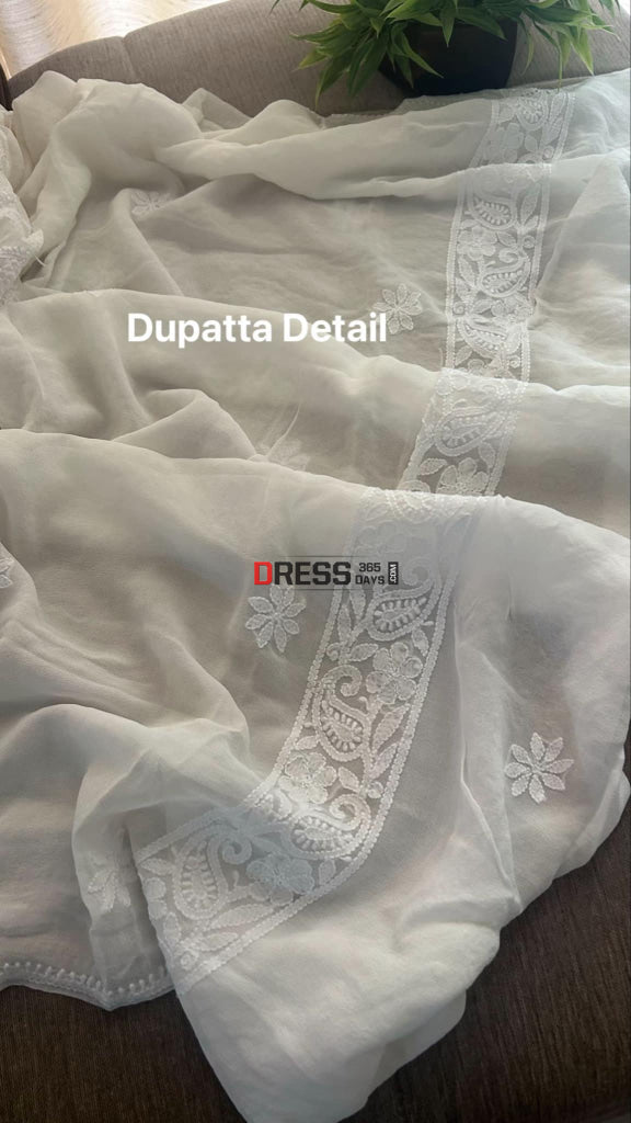 Ivory White Hand Jaali Chikankari Kurta Dupatta set Chikankari Suits