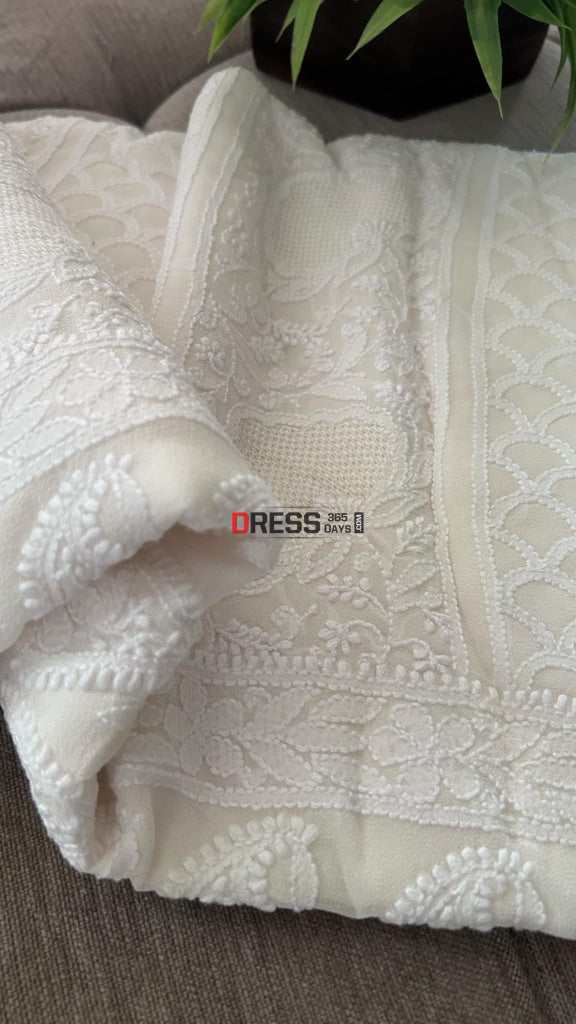 Ivory White Hand Jaali Chikankari Kurta Dupatta set Chikankari Suits