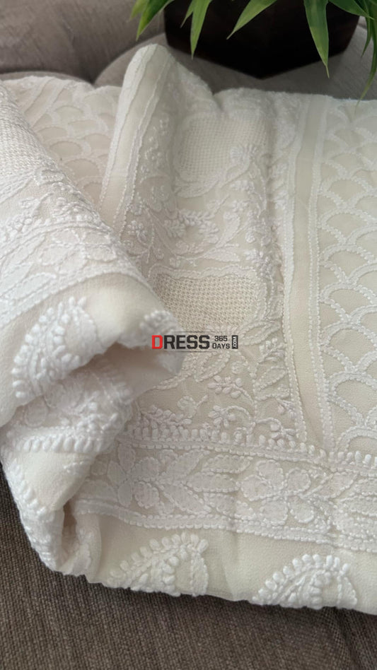 Ivory White Hand Jaali Chikankari Kurta Dupatta set Chikankari Suits