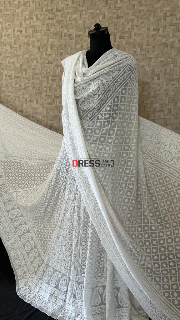 Ivory White Hand Jaali Chikankari Lehenga Set Chikankari Lehenga
