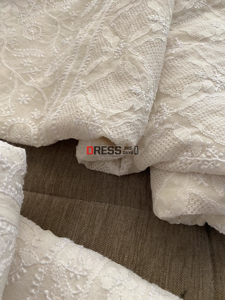 Ivory White Hand Jaali Chikankari Lehenga Set