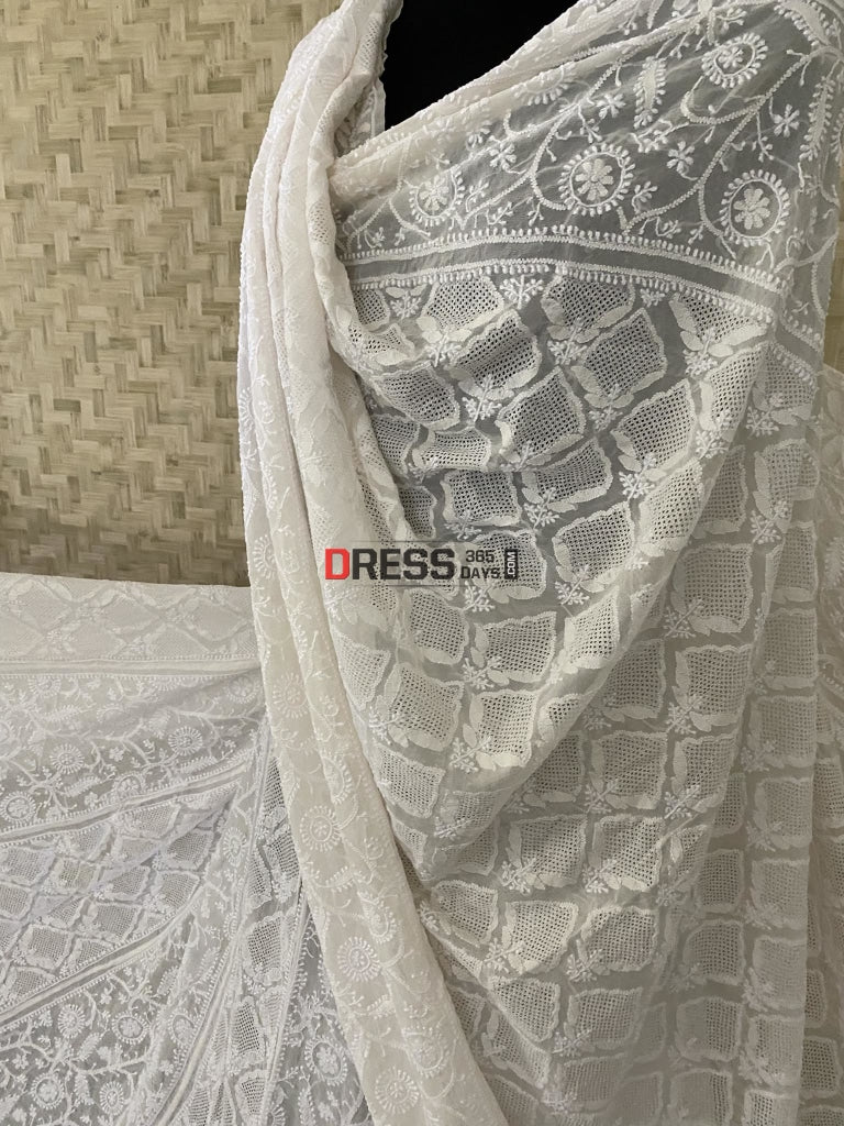 Ivory White Hand Jaali Chikankari Lehenga Set
