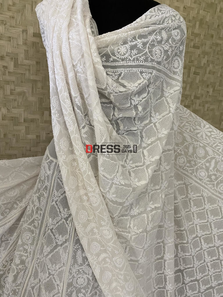 Ivory White Hand Jaali Chikankari Lehenga Set