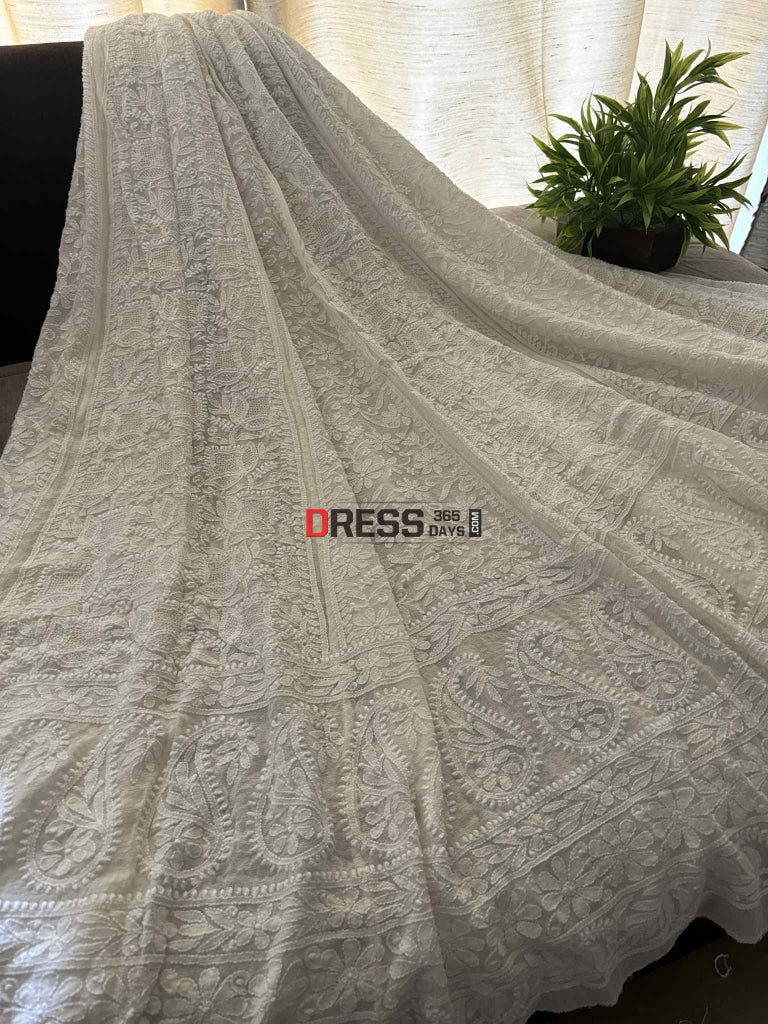 Ivory White Hand Jaali Chikankari Lehenga Set Chikankari Lehenga