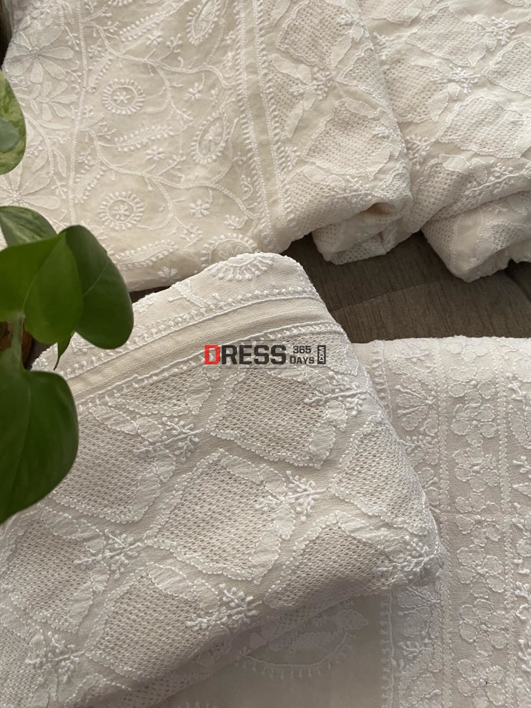 Ivory White Hand Jaali Chikankari Lehenga Set