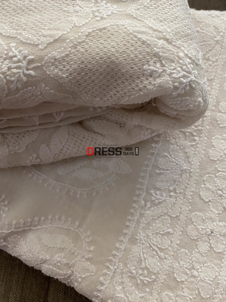 Ivory White Hand Jaali Chikankari Lehenga Set