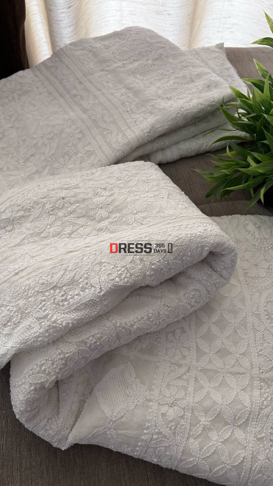 Ivory White Hand Jaali Lucknowi Chikankari Lehenga Set Chikankari Lehenga