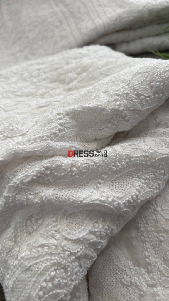 Ivory White Hand Jaali Lucknowi Chikankari Lehenga Set Chikankari Lehenga