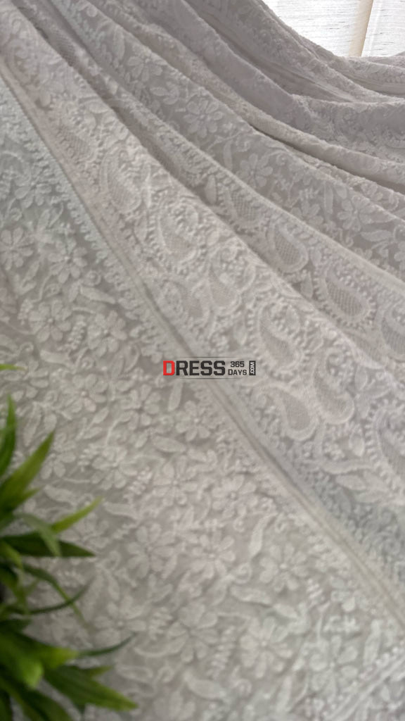 Ivory White Hand Jaali Lucknowi Chikankari Lehenga Set Chikankari Lehenga