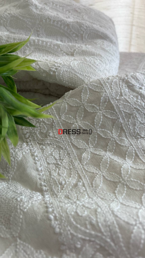 Ivory White Hand Jaali Lucknowi Chikankari Lehenga Set Chikankari Lehenga