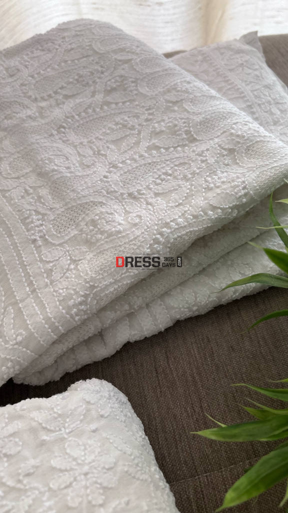Ivory White Hand Jaali Lucknowi Chikankari Lehenga Set Chikankari Lehenga
