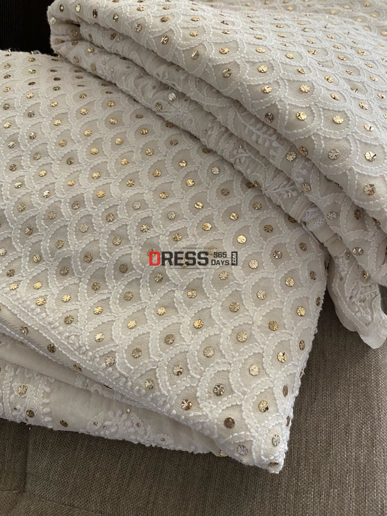 Ivory White Lucknowi Chikankari Kamdani Lehenga Set