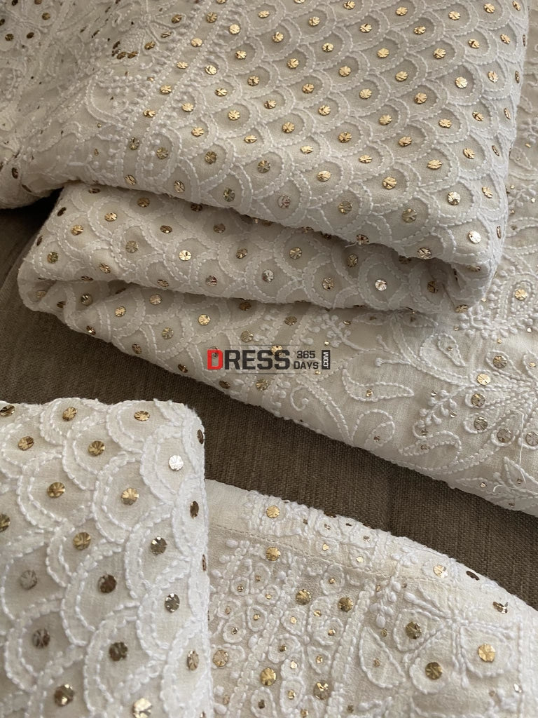 Ivory White Lucknowi Chikankari Kamdani Lehenga Set