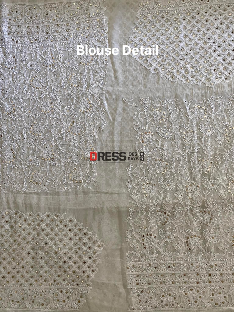 Ivory White Lucknowi Chikankari Kamdani Lehenga Set