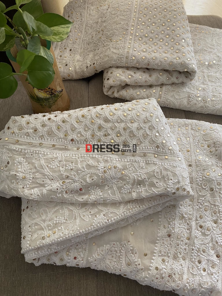 Ivory White Lucknowi Chikankari Kamdani Lehenga Set
