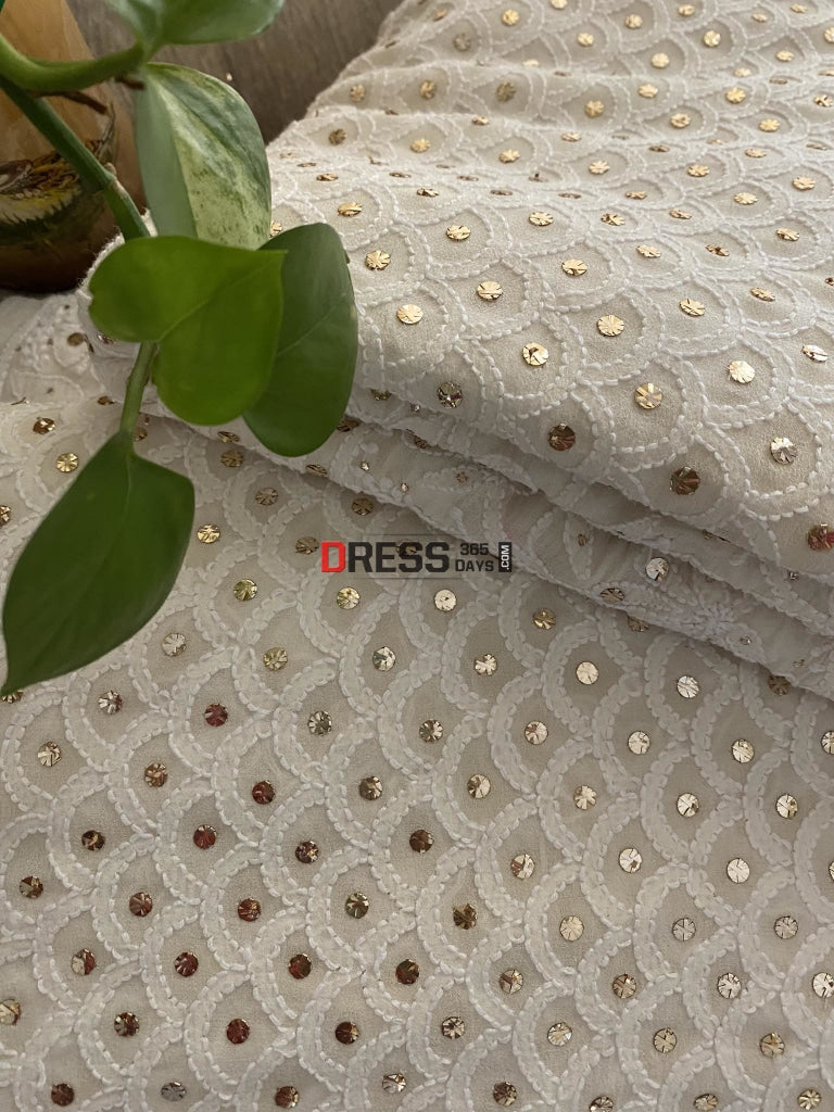 Ivory White Lucknowi Chikankari Kamdani Lehenga Set