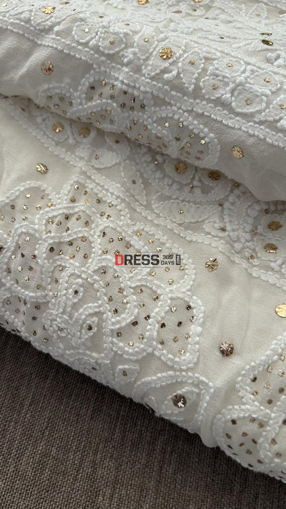 Ivory White Lucknowi Chikankari Mukaish Saree