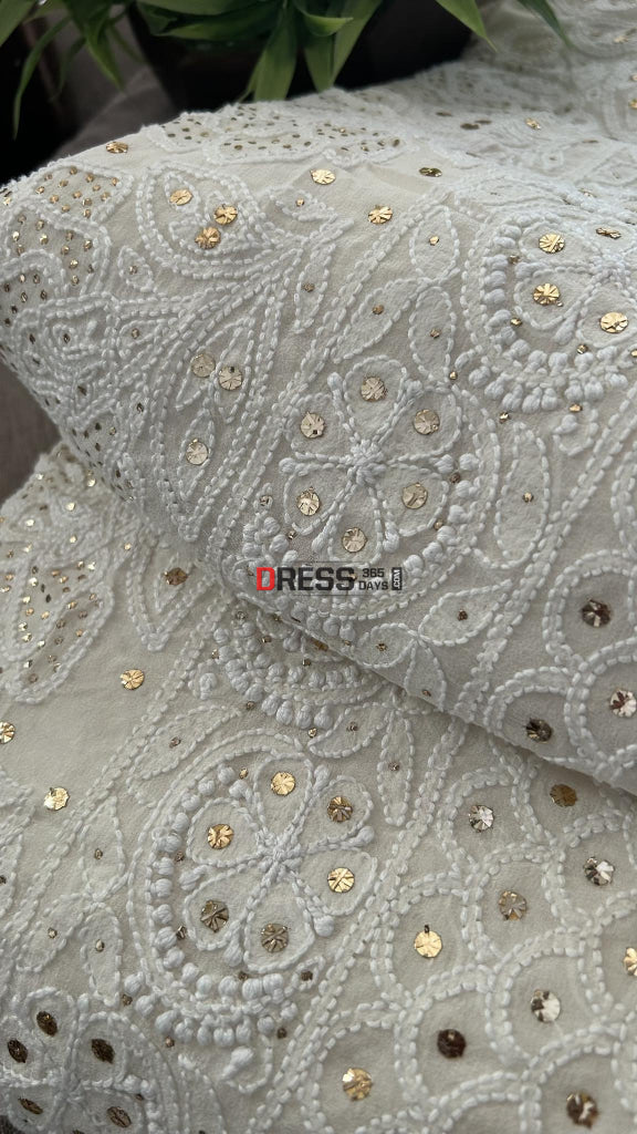 Ivory White Lucknowi Chikankari Mukaish Saree