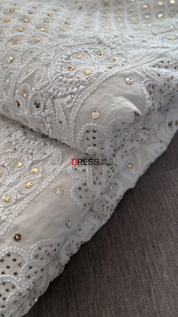 Ivory White Lucknowi Chikankari Mukaish Saree