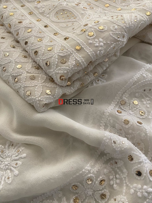 Ivory White Lucknowi Chikankari Mukaish Suit Suits