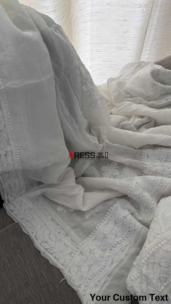 Ivory White Lucknowi Chikankari Pure Georgette Anarkali Chikankari Anarkali