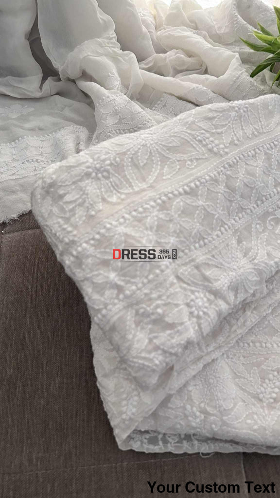 Ivory White Lucknowi Chikankari Pure Georgette Anarkali Chikankari Anarkali