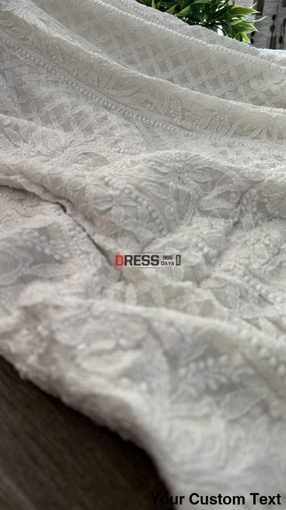 Ivory White Lucknowi Chikankari Pure Georgette Anarkali Chikankari Anarkali