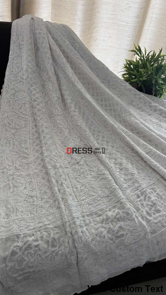 Ivory White Lucknowi Chikankari Pure Georgette Anarkali Chikankari Anarkali